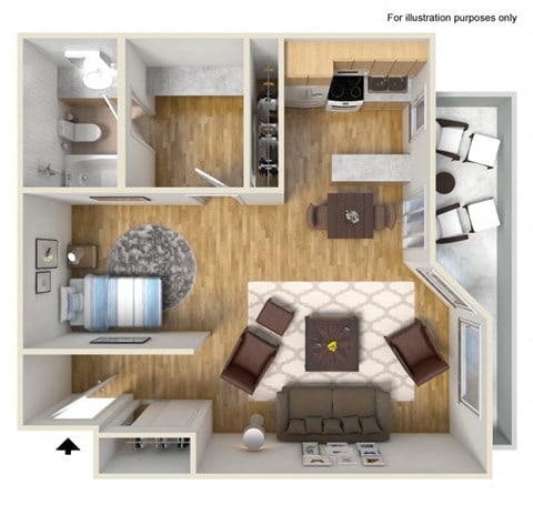 Floor plan for studio, 1 bath, 559 sqft